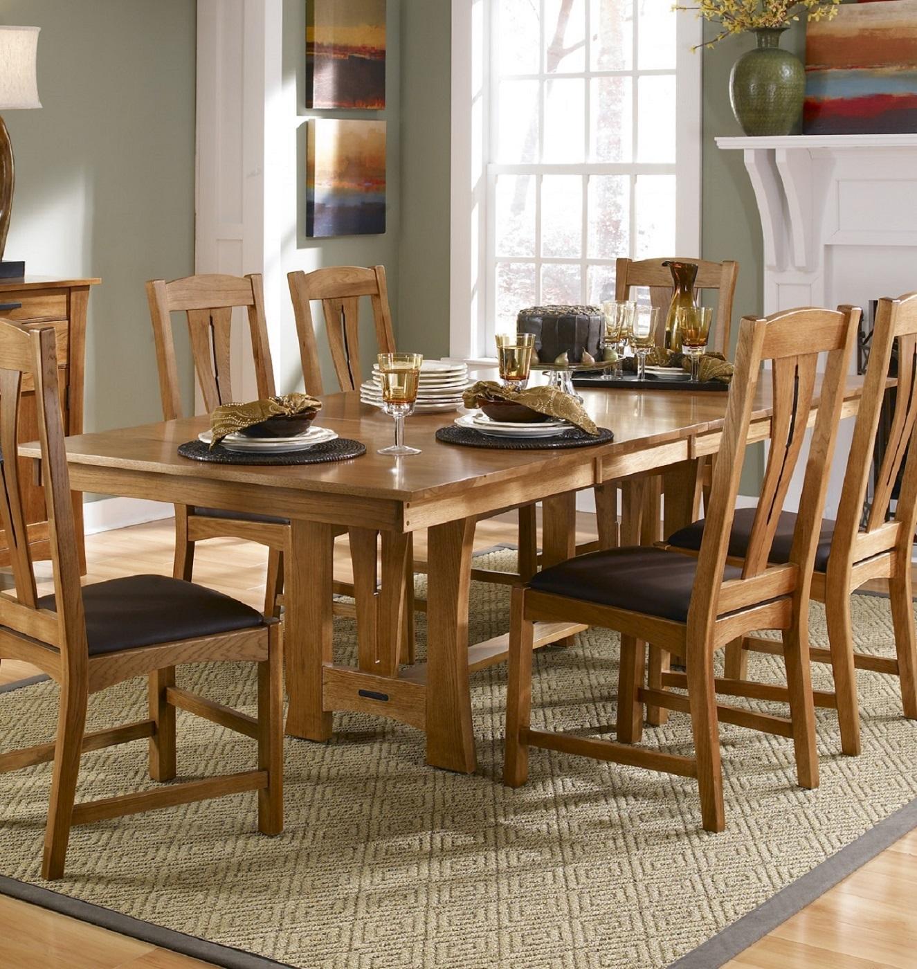 A-America - Cattail Bungalow 96in Trestle Table with (2) 18in Leaves in Warm Amber Finish - CATAM6300 veiw 1
