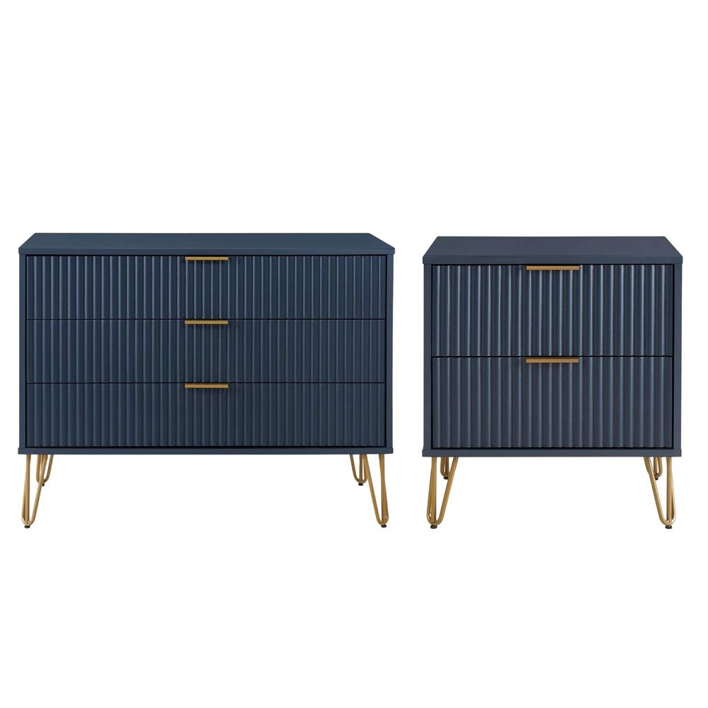 Manhattan Comfort - 2-Piece DUMBO Nightstand and Dresser with 5 Drawers in Midnight Blue - 2-DB02-MB veiw 1