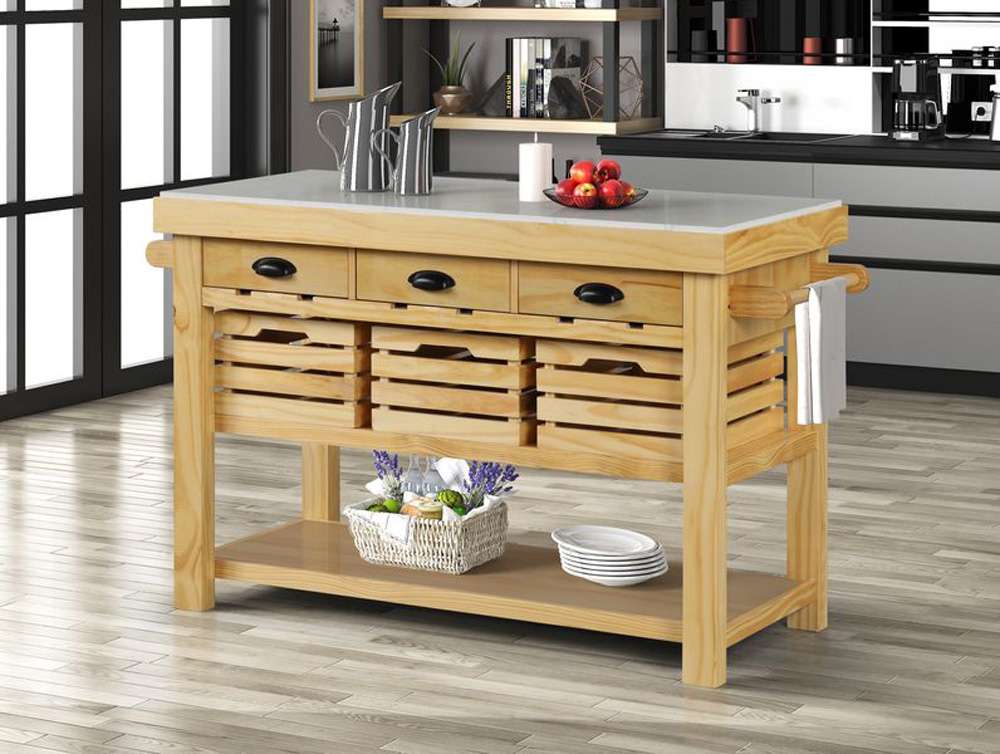 ACME Furniture - Grovaam Kitchen Island - Marble Top & Natural - AC00188 veiw 1