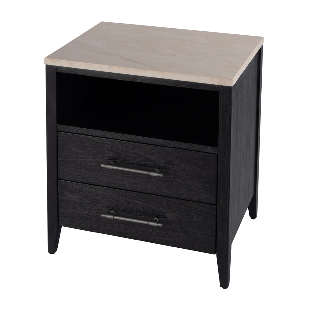 Butler Specialty Company - Averly 22 in. W Rectangular Marble and Wood 2 Drawer Nightstand w Top Open Shelf, Black - 6295432 view 1