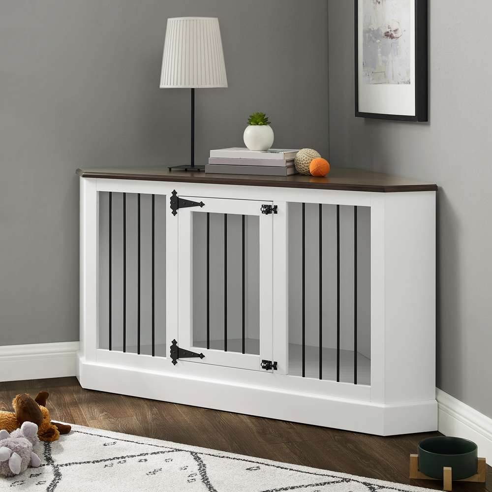 Crosley Furniture Winslow Corner Credenza Dog Crate White/Dark Brown - CF4503-WH veiw 1