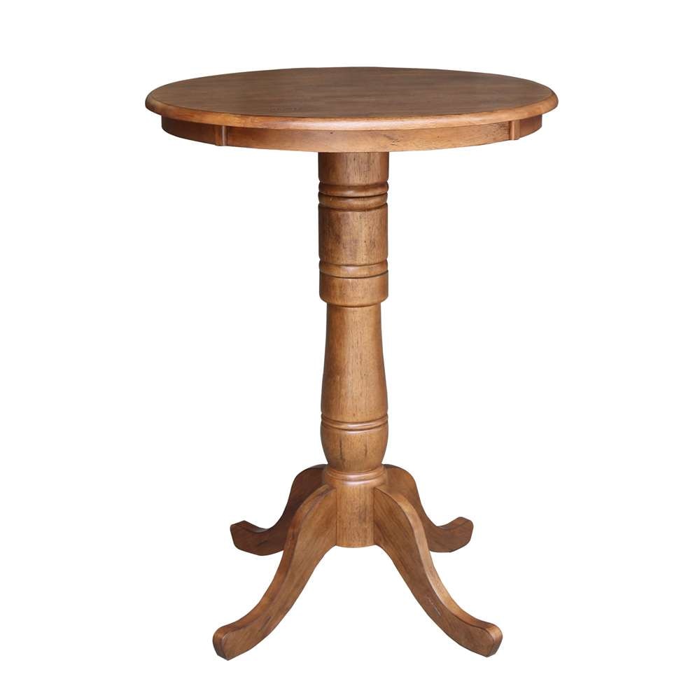 International Concepts - 30in Round Top Ped Table - 41.1inH in Distressed Oak Finish - K42-30RT-6B-2 veiw 1