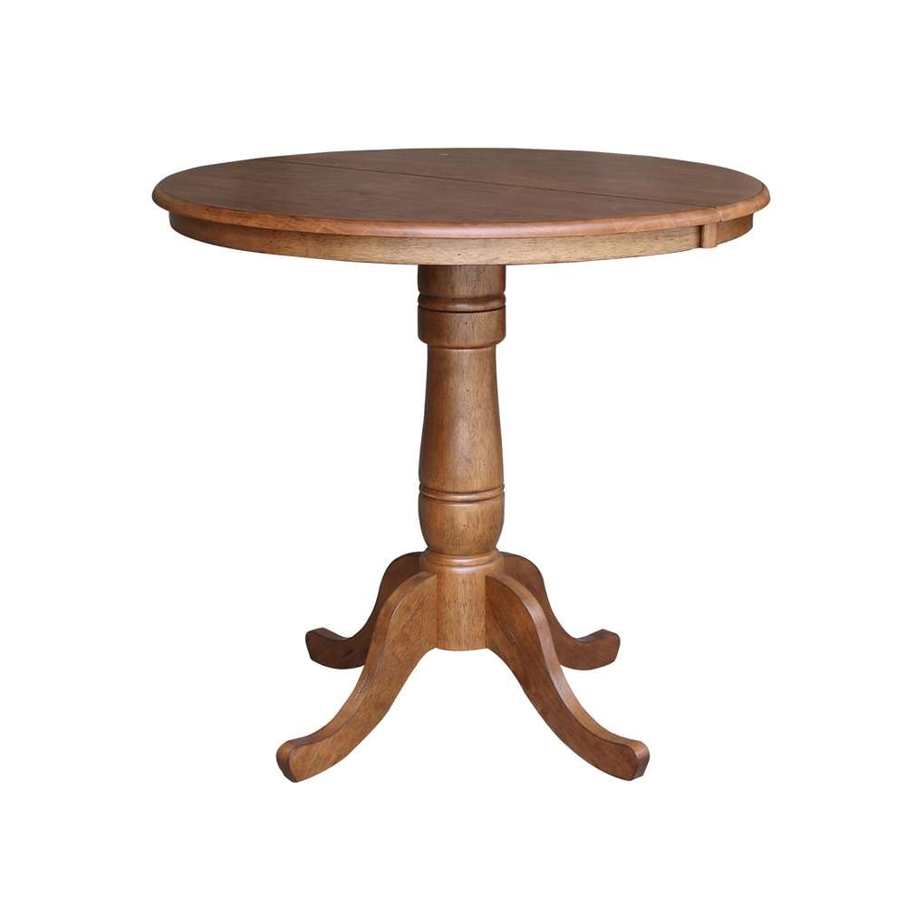 International Concepts - 36in Round Top Ped Table with 12in Leaf - 35.3inH - Counter Height in Distressed Oak Finish - K42-36RXT-6B veiw 1