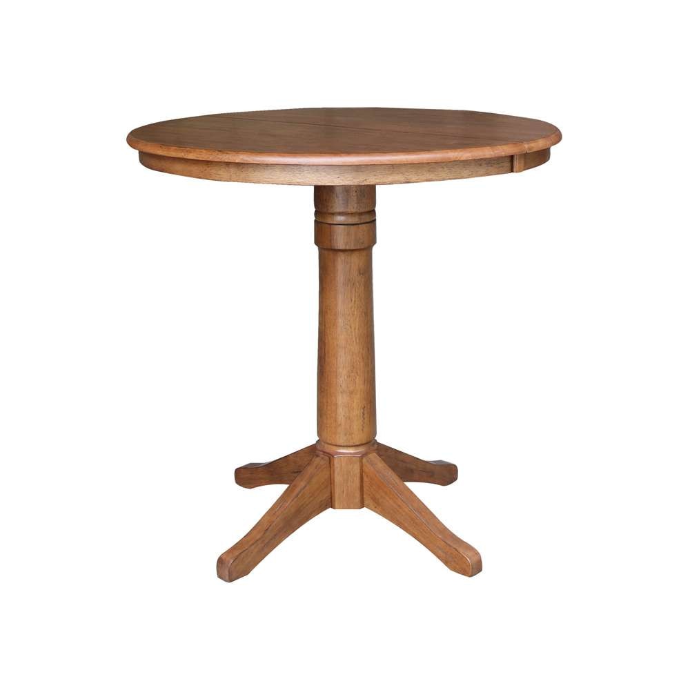 International Concepts - 36in Round Top Ped Table with 12in Leaf - 36.1inH - Counter Height in Distressed Oak Finish - K42-36RXT-27B-6B veiw 1