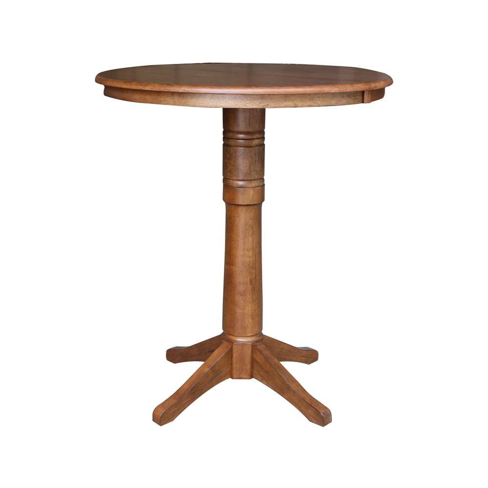 International Concepts - 36in Round Top Ped Table with 12in Leaf - 42.1inH - Bar Height in Distressed Oak Finish - K42-36RXT-27B-6B-2 veiw 1