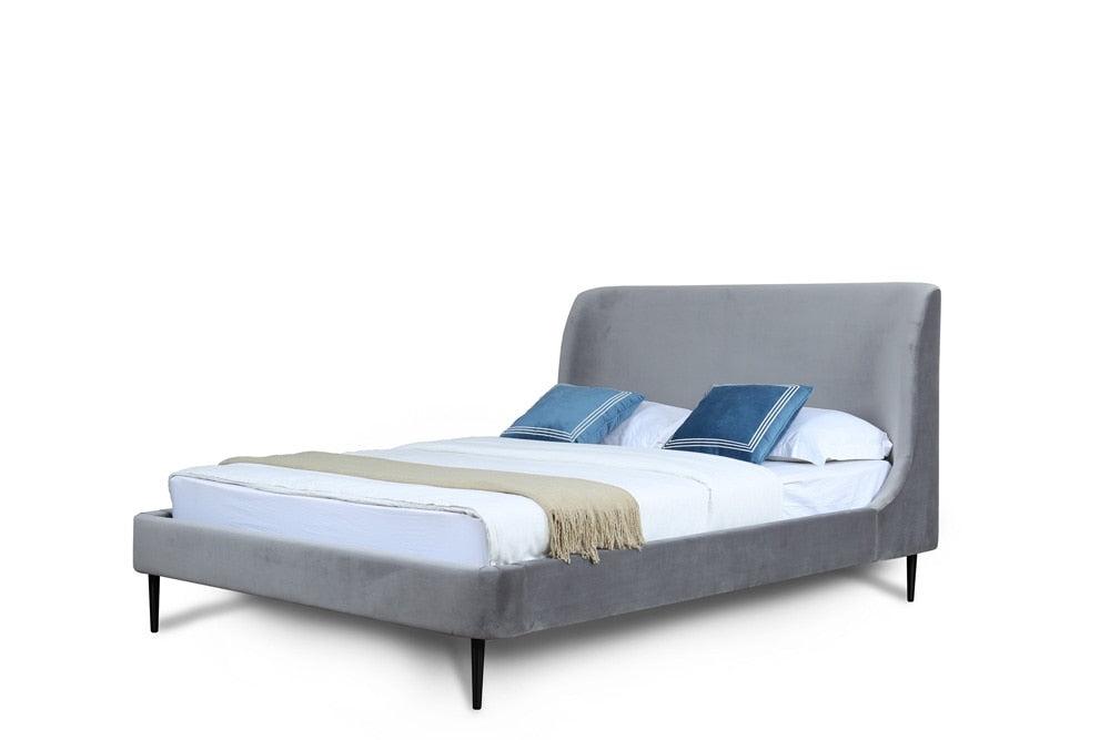 Manhattan Comfort - Heather Velvet Full-Size Bed with Metal Legs in Grey and Black - S-BD003-FL-GY veiw 1