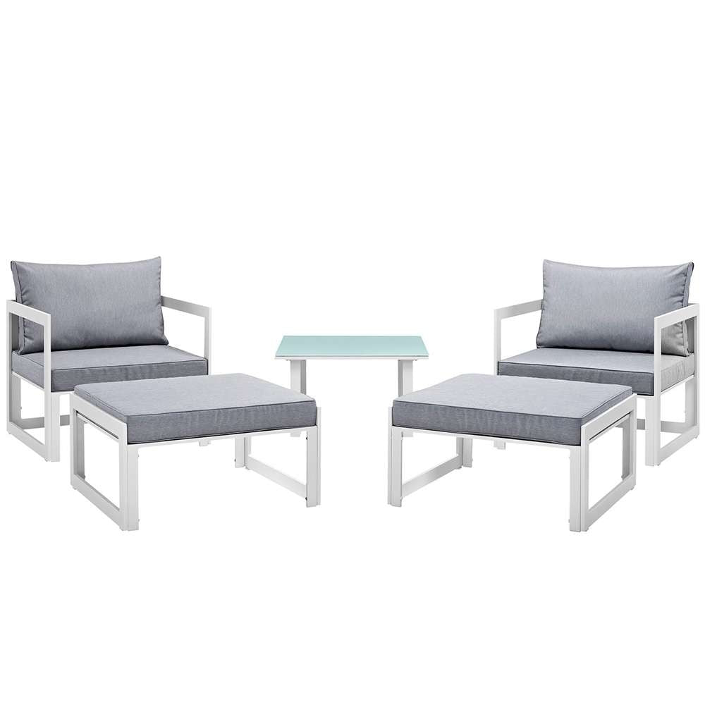 Modway - Fortuna 5 Piece Outdoor Patio Sectional Sofa Set - EEI-1721-WHI-GRY-SET veiw 1