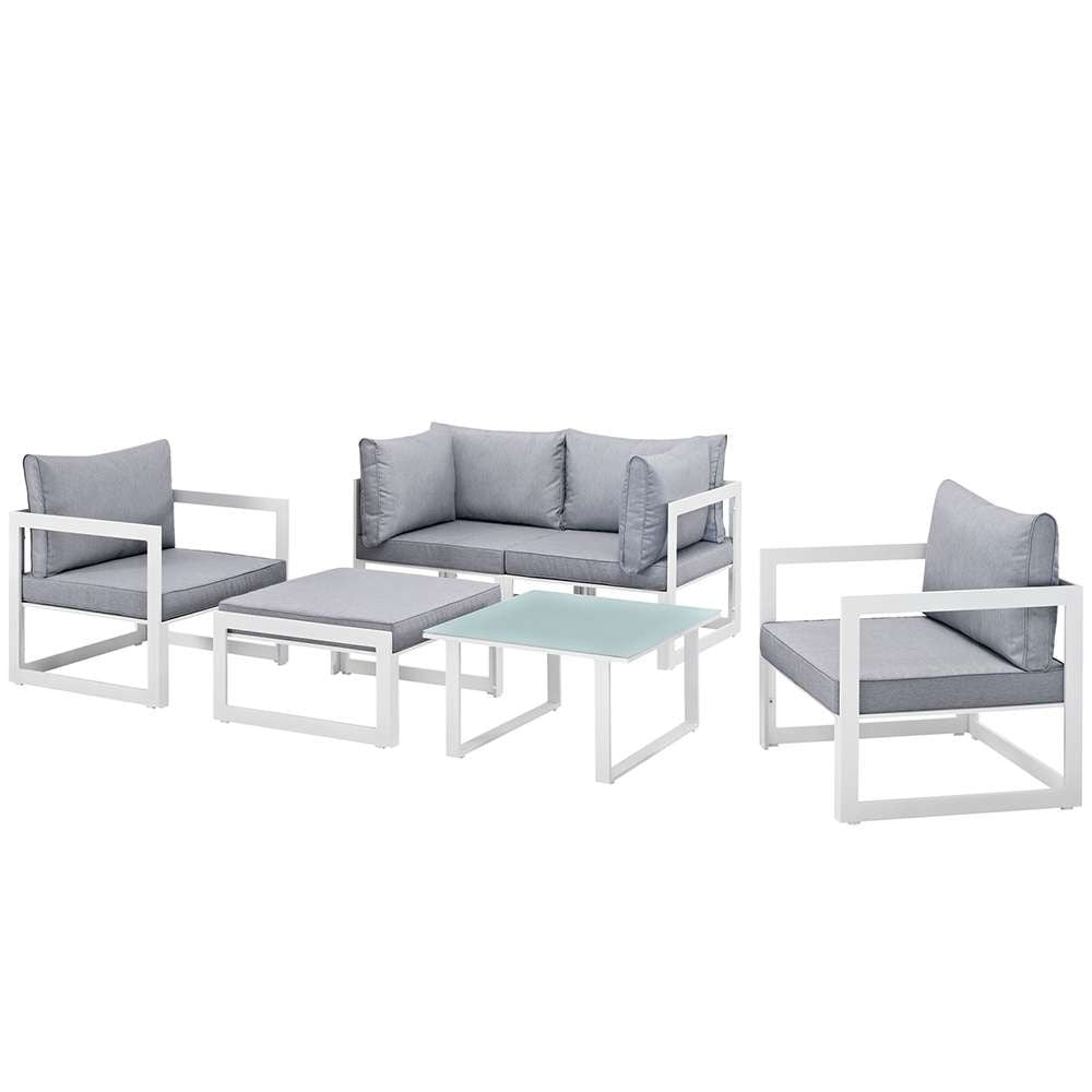 Modway - Fortuna 6 Piece Outdoor Patio Sectional Sofa Set - EEI-1723-WHI-GRY-SET veiw 1
