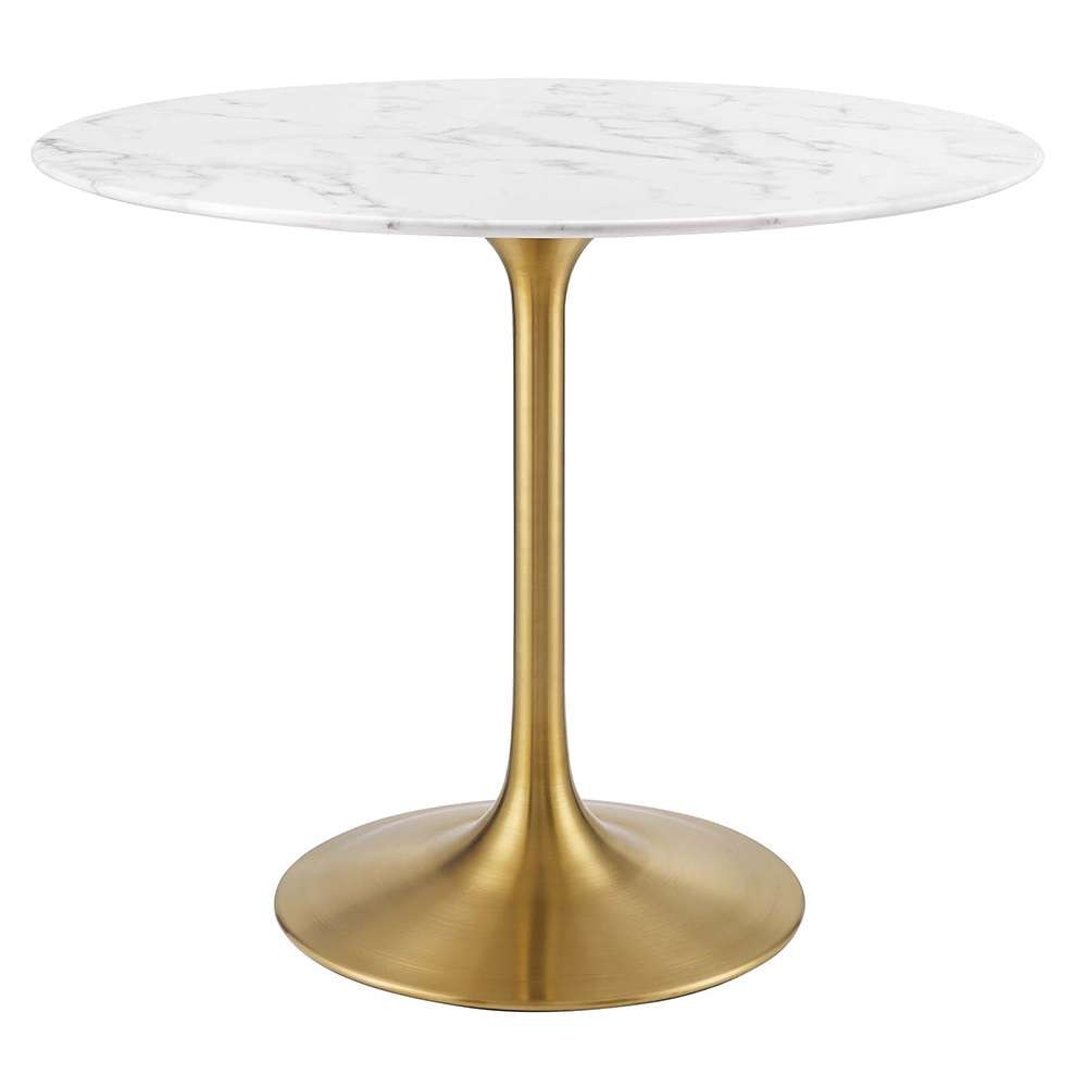 Modway - Lippa 36in Round Artificial Marble Dining Table in Gold White - EEI-3214-GLD-WHI veiw 1