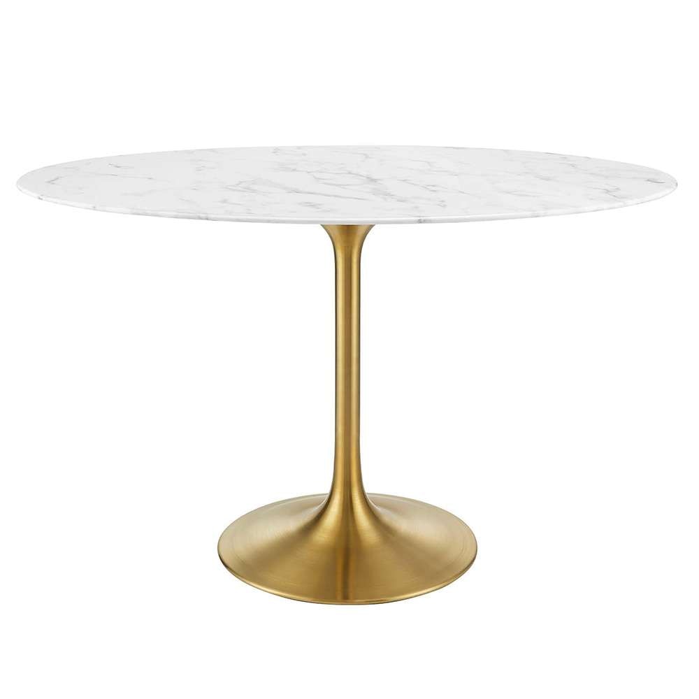 Modway - Lippa 48in Oval Artificial Marble Dining Table in Gold White - EEI-3216-GLD-WHI veiw 1